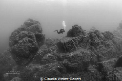 underwater mountain landscape with diver - France, medite... by Claudia Weber-Gebert 